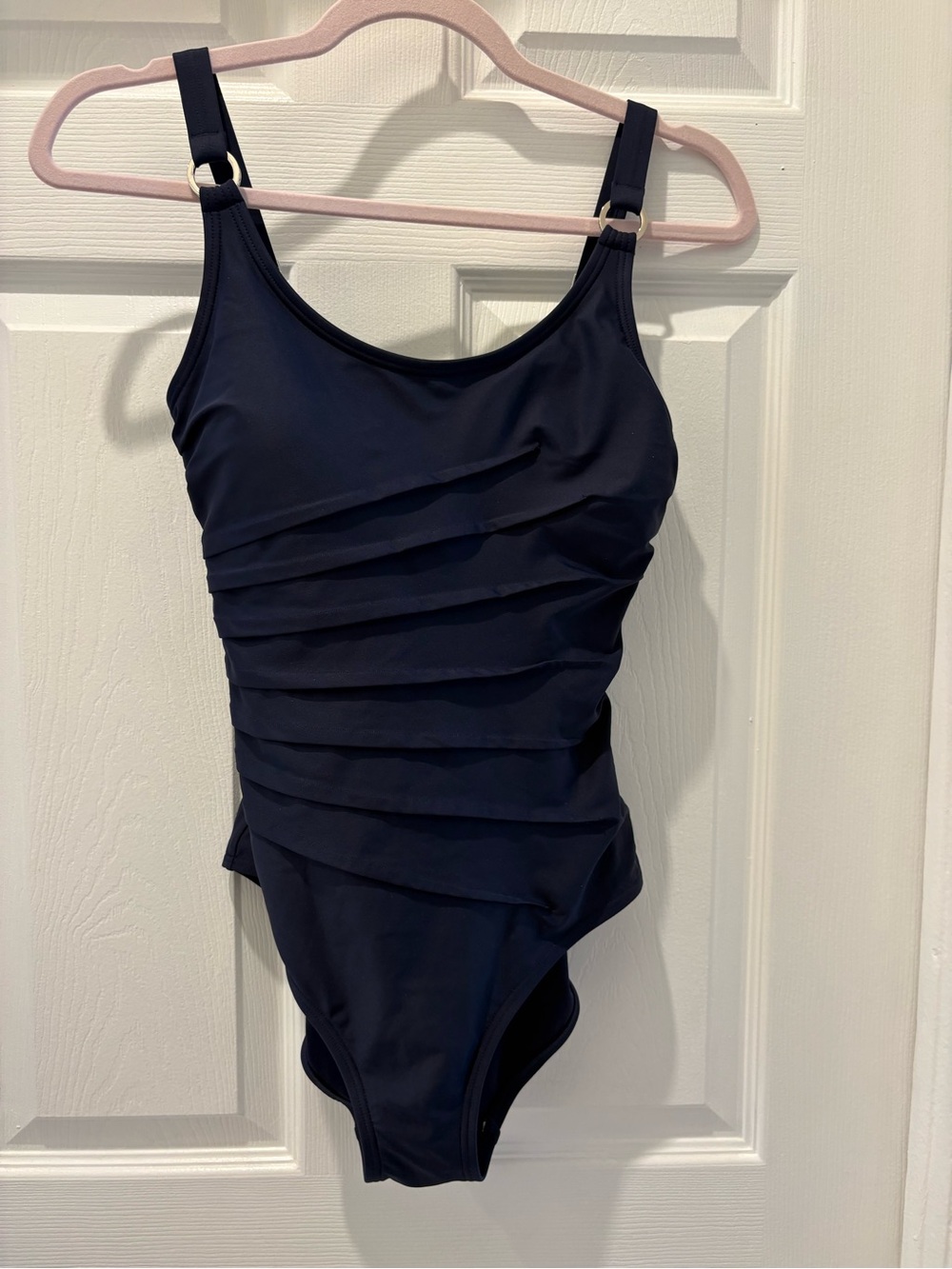 NWT DKNY Navy Ruched OnePiece size  S UPF 40+Tummy Compression Adjustable Straps - Picture 4 of 11